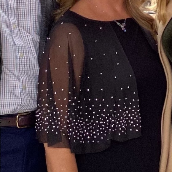 MARINA Dresses & Skirts - Marina black dress with sparkly stone cape. Made in USA